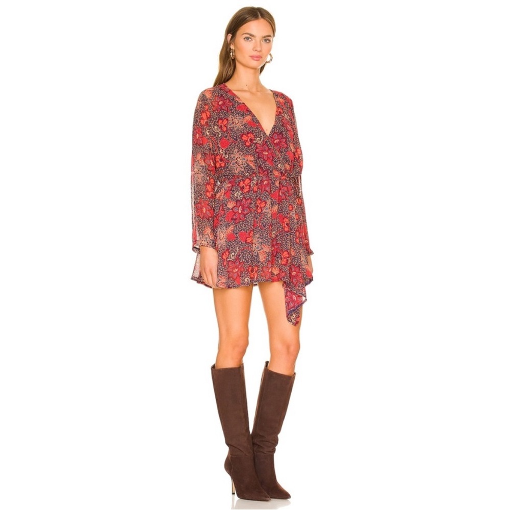 Free People Teegan Mini Dress in Peach Combo - Picture 2 of 9